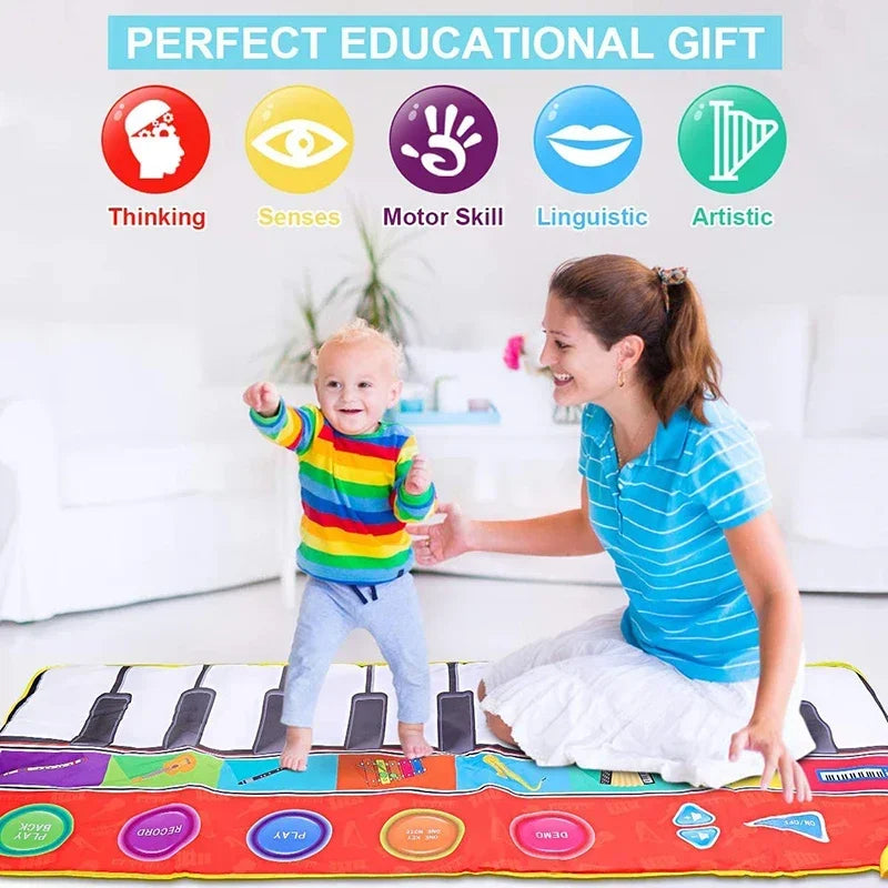 Kids 110x36cm Musical Piano Mat Dance Sports Mat Baby Early Education Toys Musical Keyboard Piano Play Mat Toys for Infant Gifts