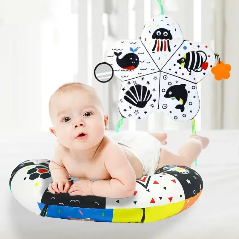 Baby Plush Rattle Toy Soft Stuffed Animal Rattle with Sound Black White Shaker Ring Toys Developmental Hand Grip Toys 0 12 Month
