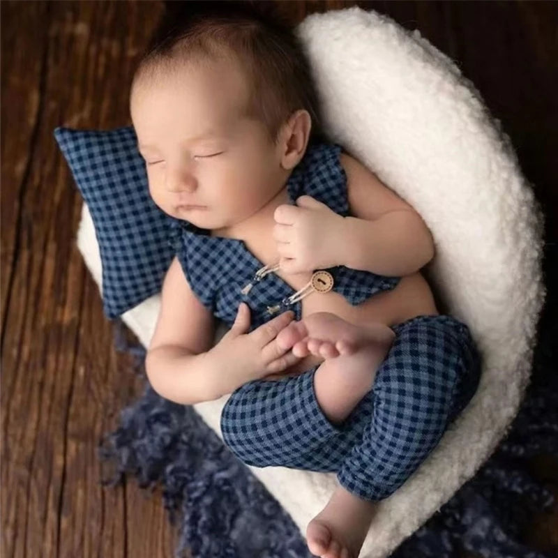 Checkered Pillow Pants & Vest Set Newborn Photography Props Baby Boy Girl Photo Shoot Outfits for 0-1 Month Baby Durable