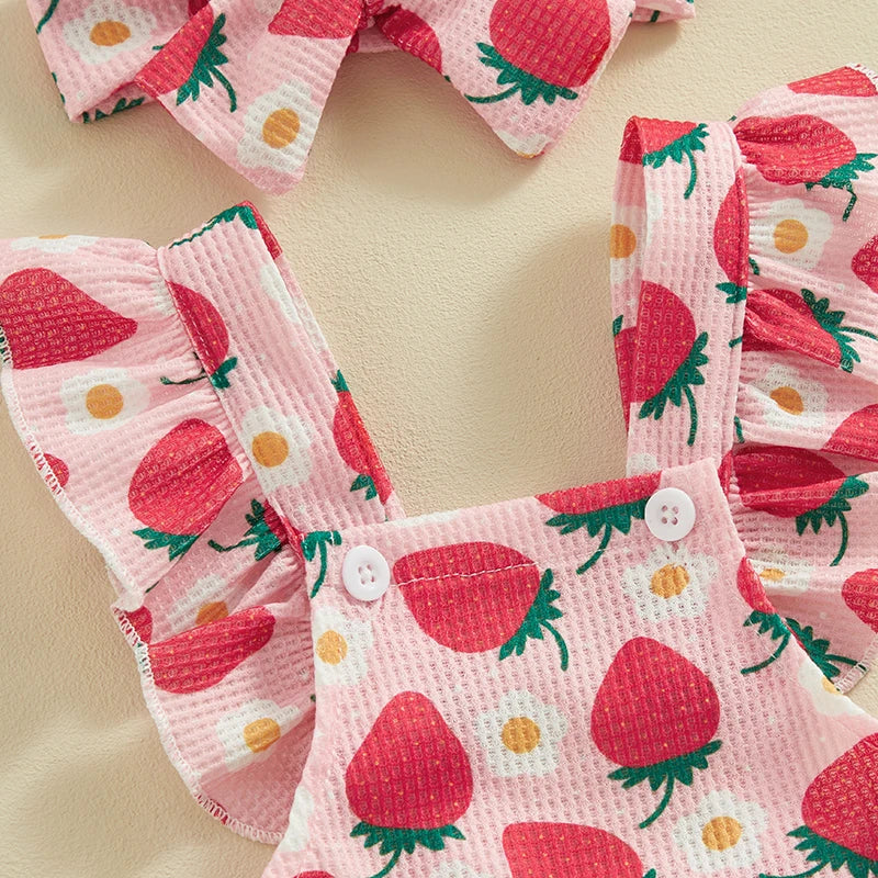 Baby Girls Bodysuit and Headband Strawberry/Flower/Cherry Print