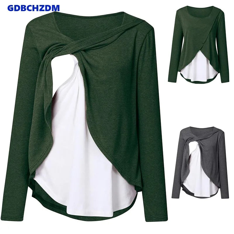 New Casual Women Long Sleeve Maternity Tops Breastfeeding Tops Ladies Nursing Tops Loose Pregnancy Loose Long Sleeve Clothes