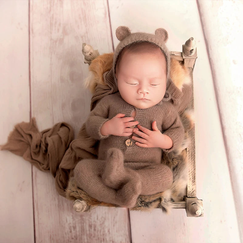 Newborn Photography Clothing Bear Hat+Jumpsuit 2Pcs/set Baby Photo Props Accessories Studio Newborn Infant Shoot Knit Clothes