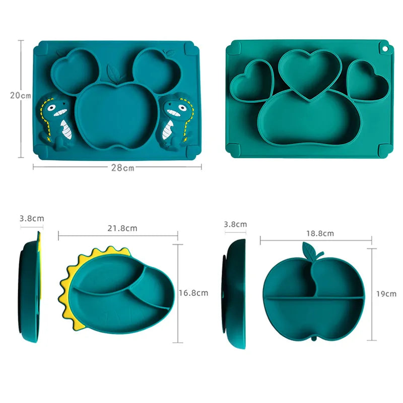 Baby Dinosaur Silicone Tableware Learning Spoon Fork Set Kids Anti-slip Feeding Training Utensils  Food Grade Silicone Dishes