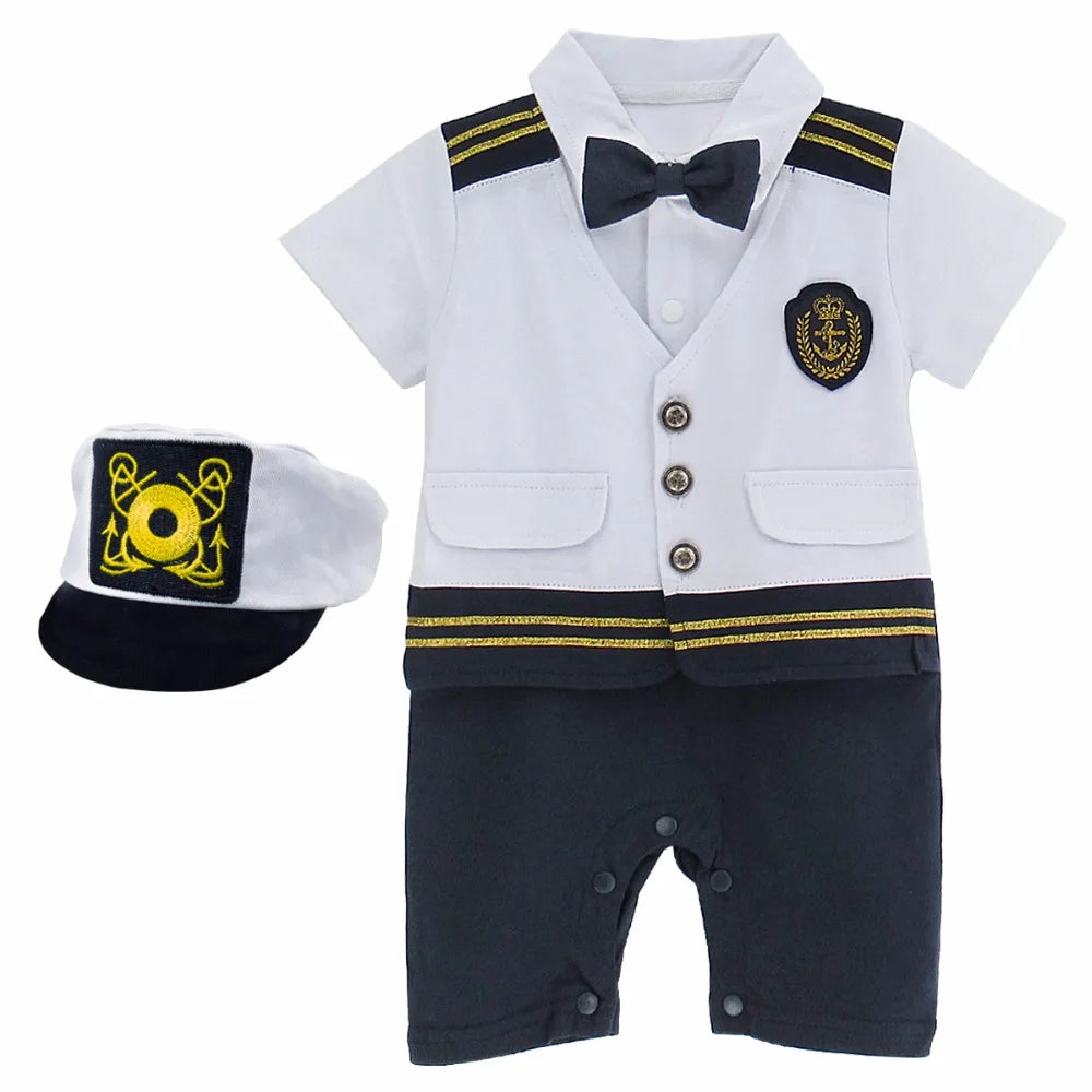 Baby Boys Captain Romper Costume Infant Set with Hats Shoes