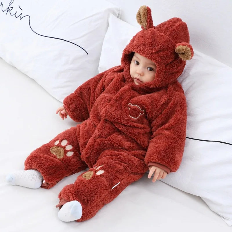 Newborn Baby Cute Bear Hooded Jumpsuits