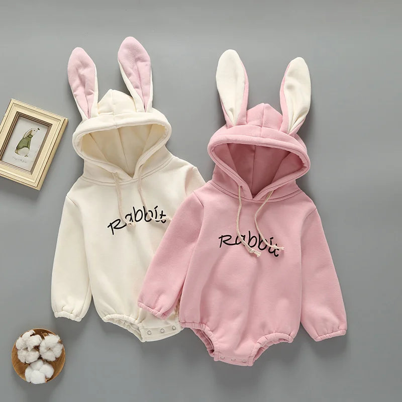Newborn Baby Rabbit's Ears Hooded Wool Jumpsuit