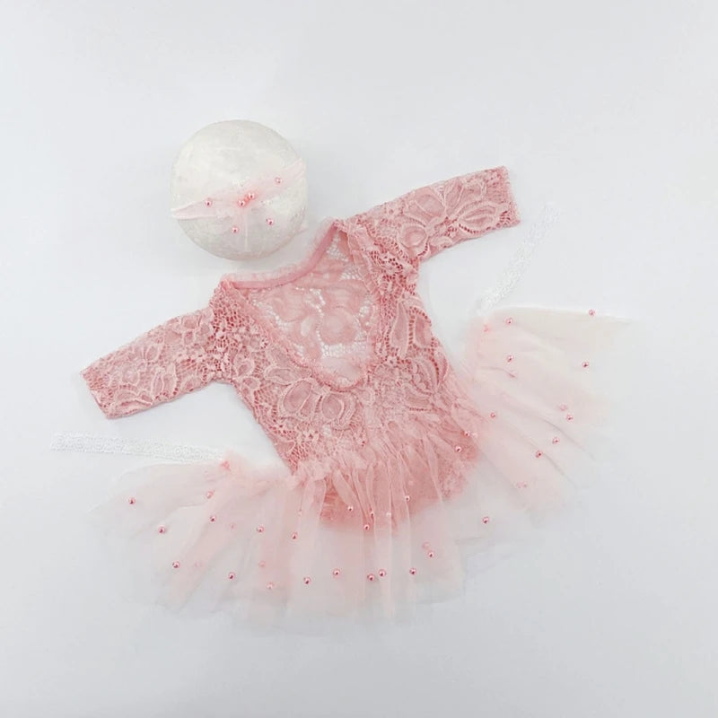 Photo  Props for Baby Girl 0-6M Infant Headdress & Tulle Tutu Jumpsuits Party Dress Photo Clothes Newborn Outfit