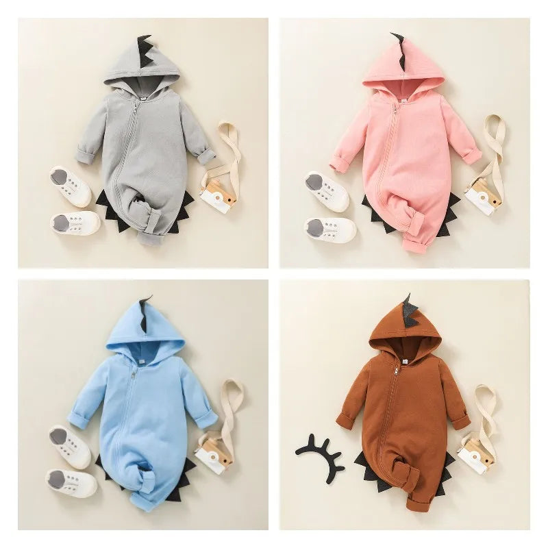 Newborn Baby Clothes Hooded Zipper Dinosaur Jumpsuit