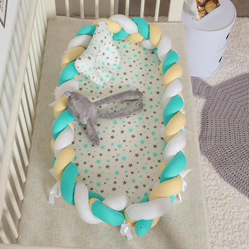 Baby Cribs Portable Soft Bumper Crib Foldable Travel Baby Nest Bed With Pillow Infant Toddler Cotton Cradle Bassinet 90*50*15cm
