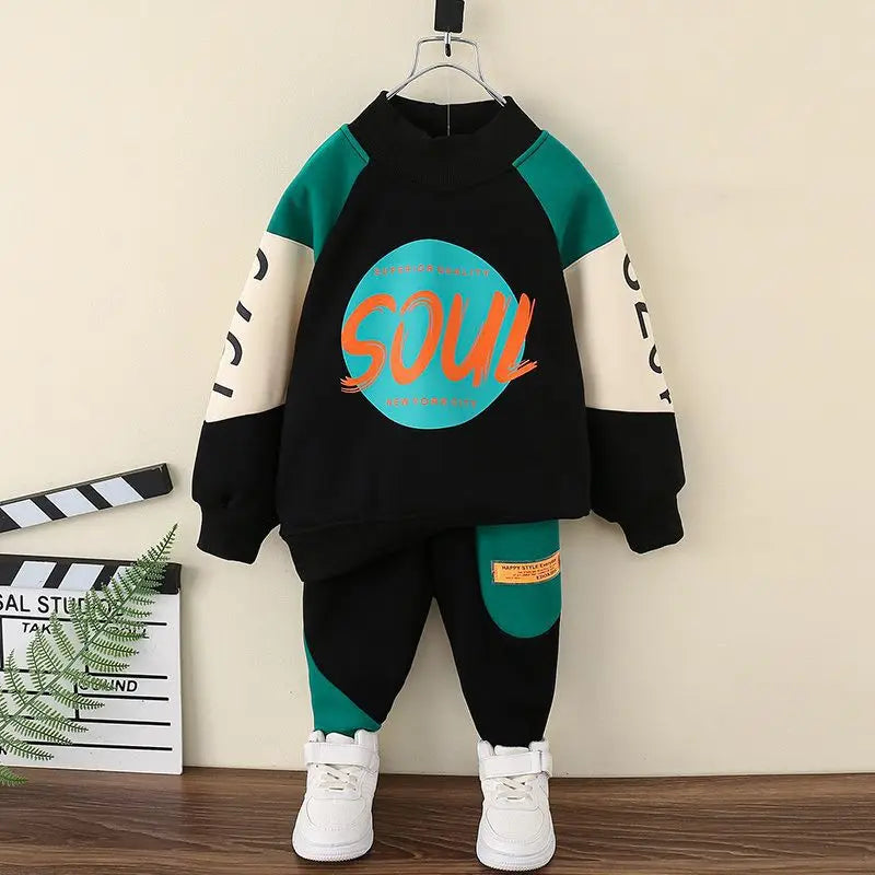 Boy Long Sleeve Letter Patchwork O-Neck Sweatshirt 2Pcs Suit