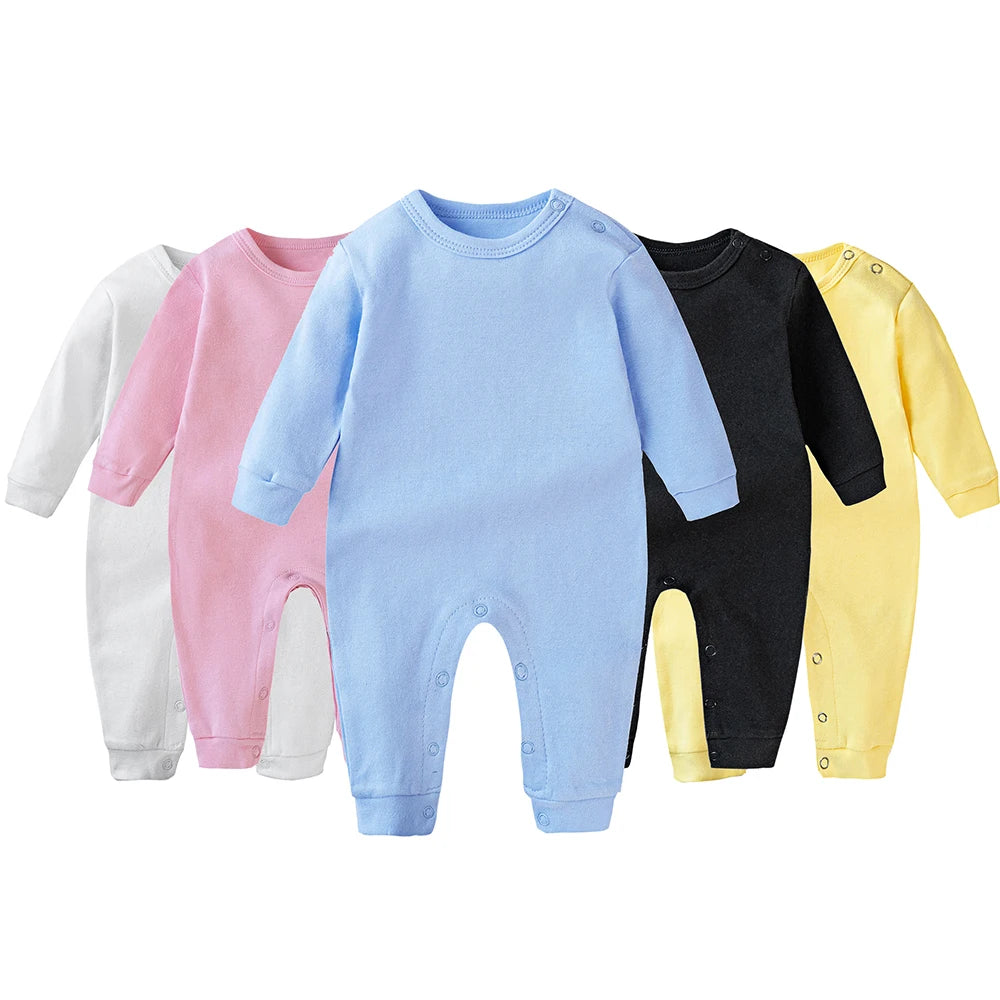 Soft Cotton Newborn Baby Rompers Full Sleeve Infant Boy Girl Solid Color Jumpsuit Basic Clothing Pajamas Outfits