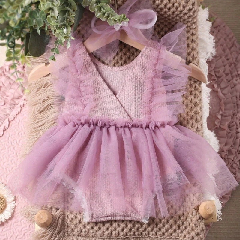 Baby Girls Headband Lace Jumpsuit Dress