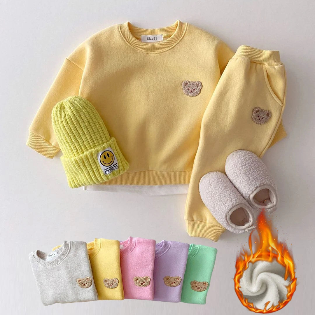 Little Bear Top+Pants Two Piece Set with Wool Lining Clothing