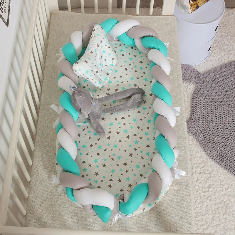Baby Cribs Portable Soft Bumper Crib Foldable Travel Baby Nest Bed With Pillow Infant Toddler Cotton Cradle Bassinet 90*50*15cm