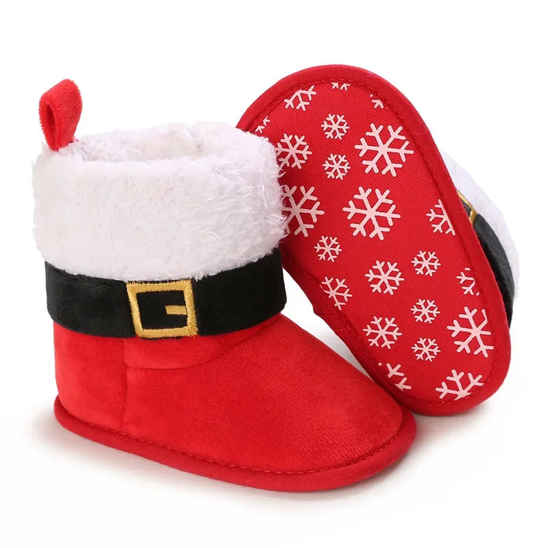 Baby Christmas Cotton Boots Soft Soled Warm Snow Boots Indoor Non-slip Baby Girl Boy Shoes Slip on First Walkers Red Ankle Boots