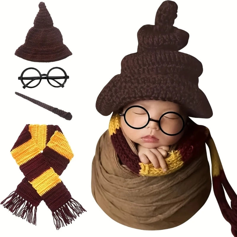 Baby Photo Costume Wizard Hat Glasses Newborn Photography Posing Outfit