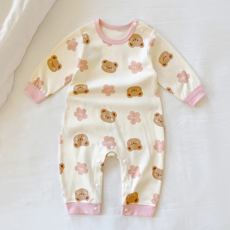 Baby Long Sleeve Boy Girl Cotton Bear Jumpsuit Newborn Crawling Pajamas Romper Autumn 0-18 Months Baby Onesie Costume Bodysuits