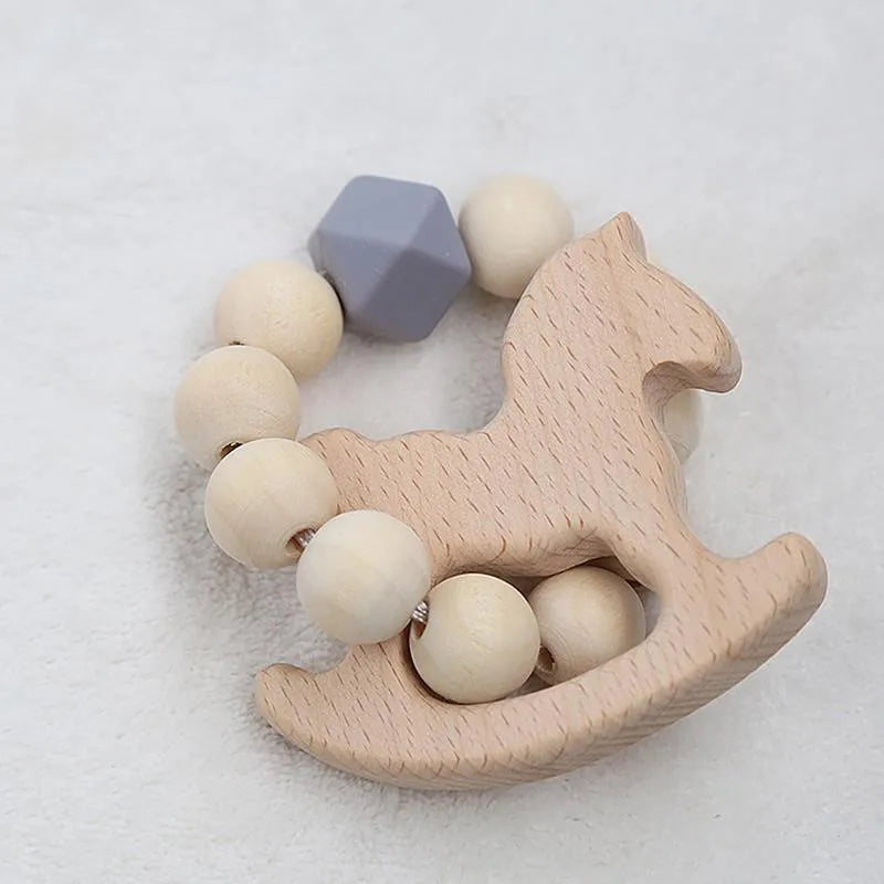 Baby Rattles Play Stroller Toy Teether Wooden Toy