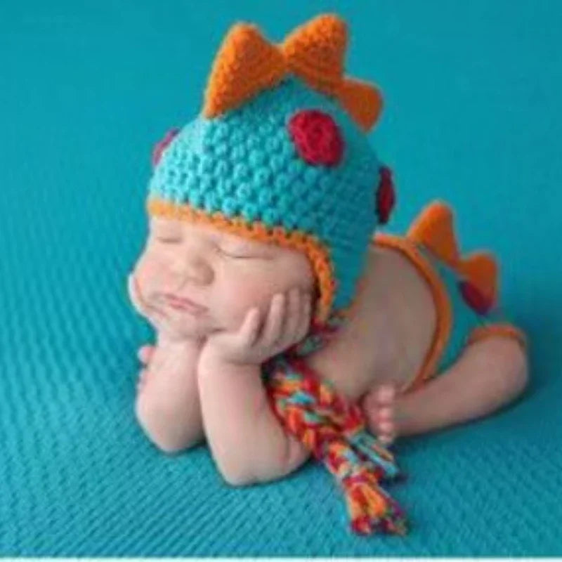 Newborn Photo Props Clothing Set Wool Knitted Costume Cartoon Dinosaur Photography Accessories Shooting Baby Souvenirs Gift