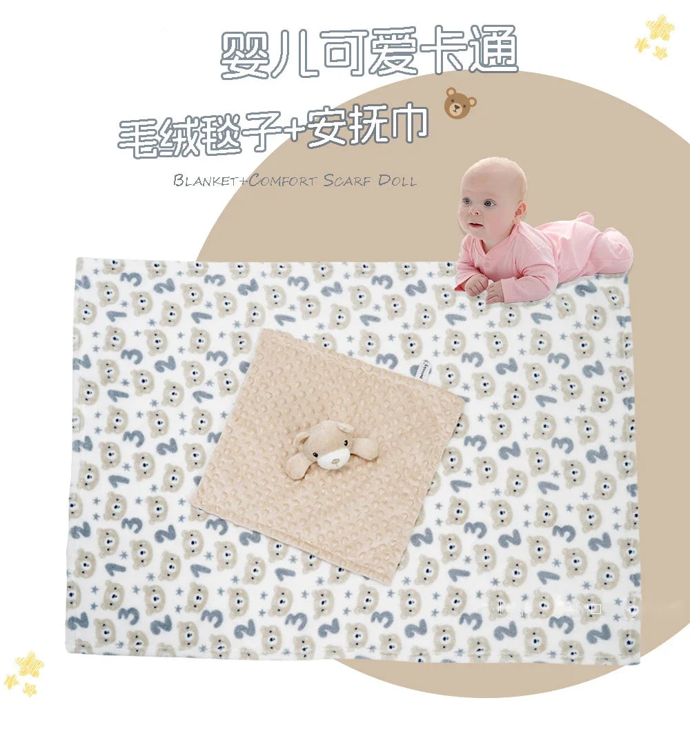 Newborn Baby Soothes Blanket High Quality Newborn Flannel Fleece Swaddle Blankets with Security Toys Sets For Infant Bedding