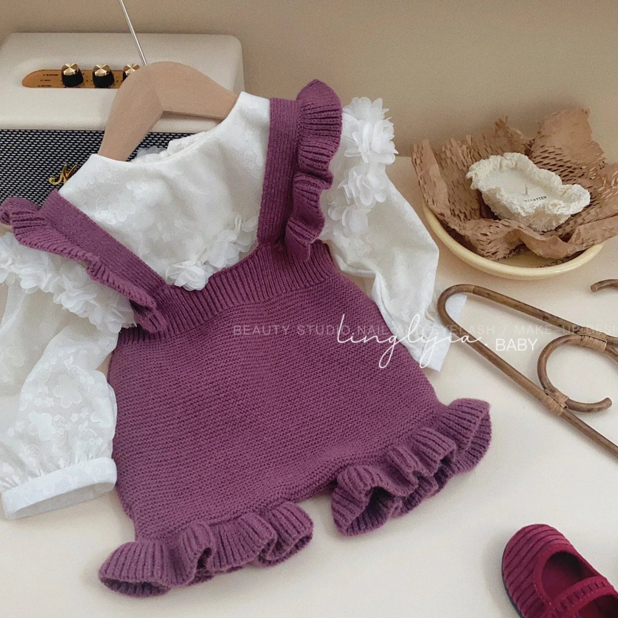 Baby Girls 2PCS Tops Knitted Suspender Pants Set Outfits