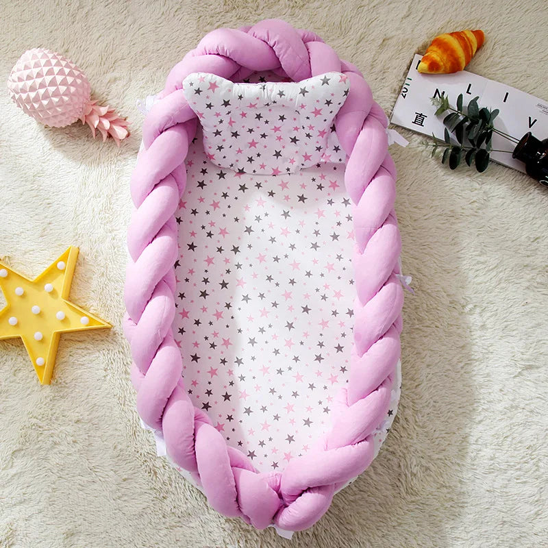 Baby Cribs Portable Soft Bumper Crib Foldable Travel Baby Nest Bed With Pillow Infant Toddler Cotton Cradle Bassinet 90*50*15cm