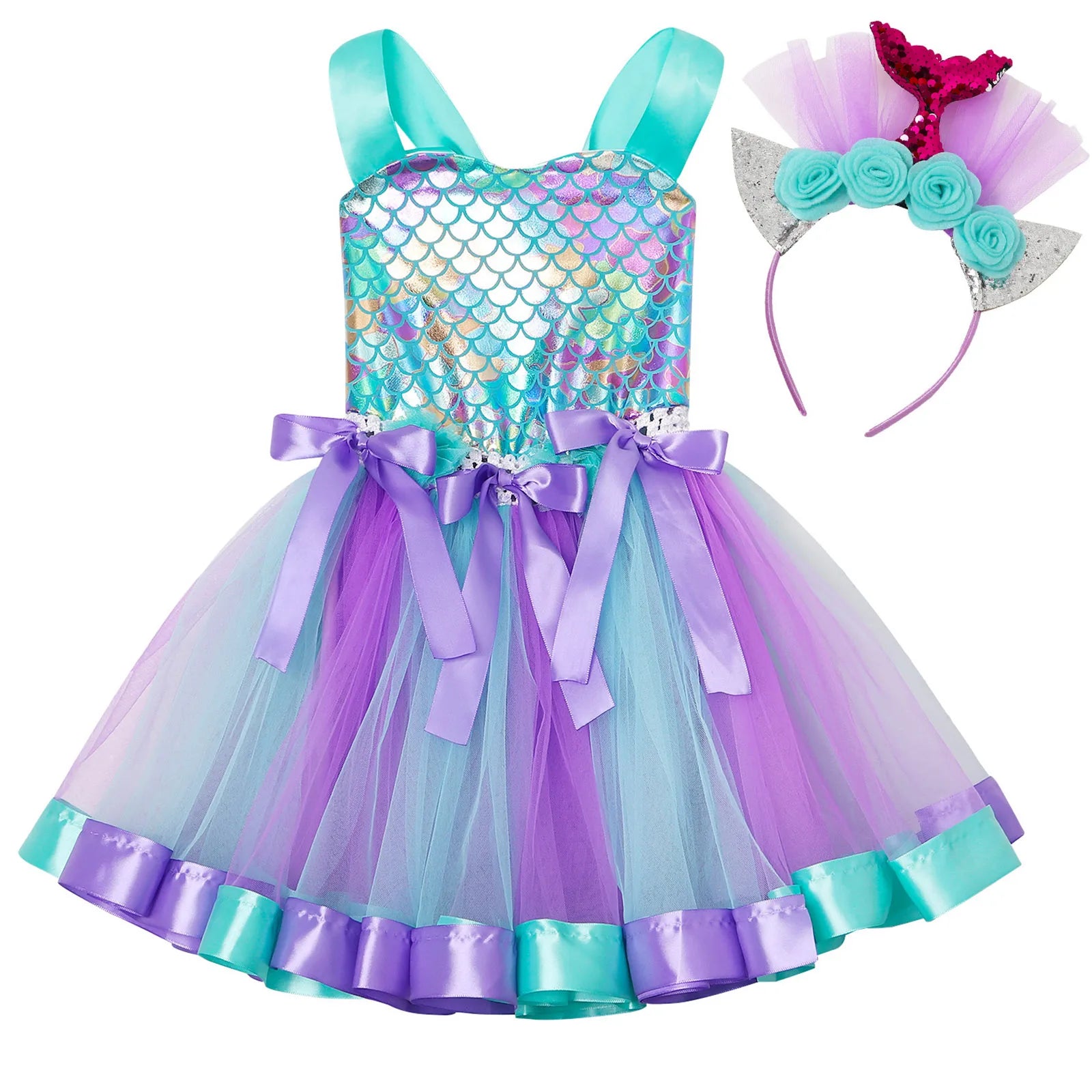 Princess Dress Up Mermaid Tulle Tutu Dresses With Headband