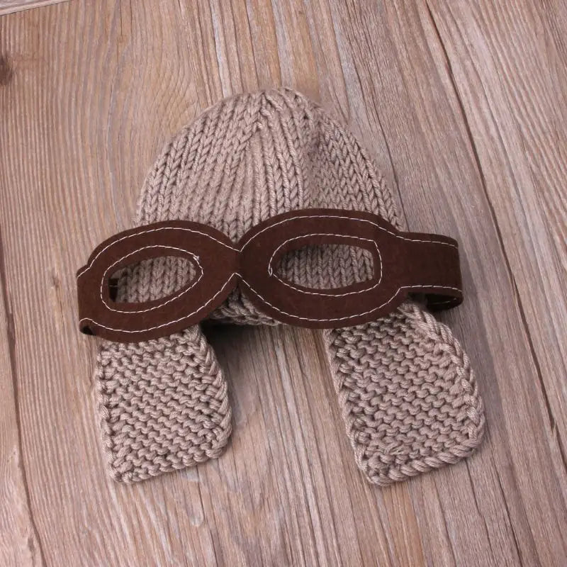 Newborn Photography Props Accessories Kids Air Force Manual Knitting Hat Baby Photo Props Pilot Style Hats