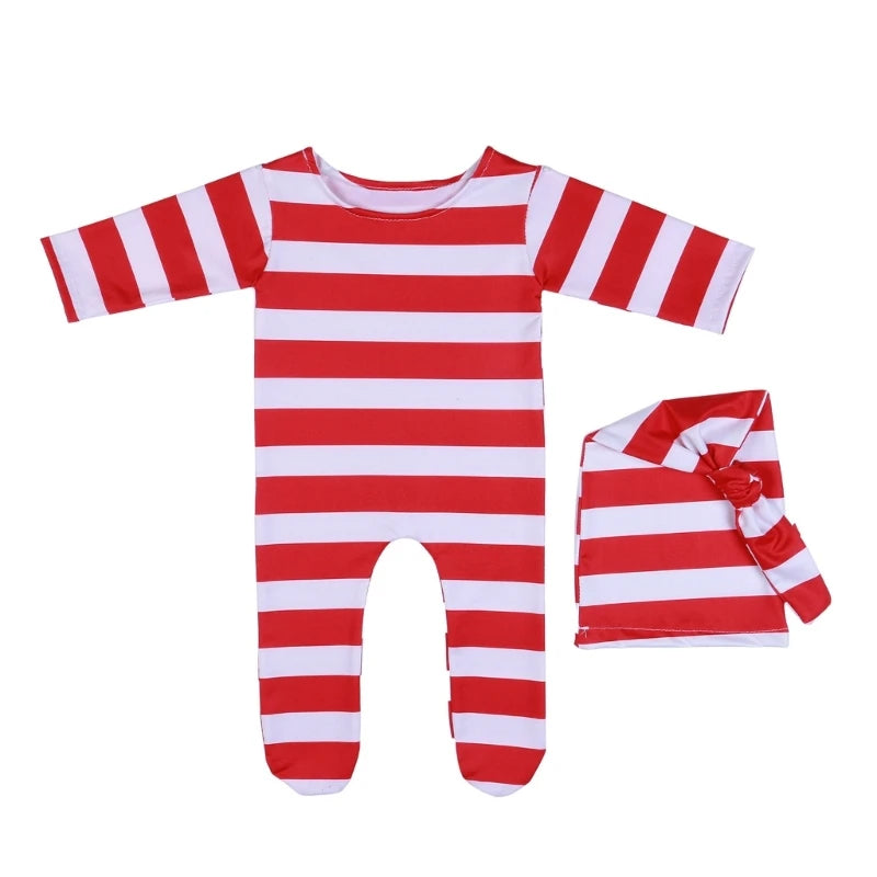 Christmas Newborn Baby Red White Stripe Outfit