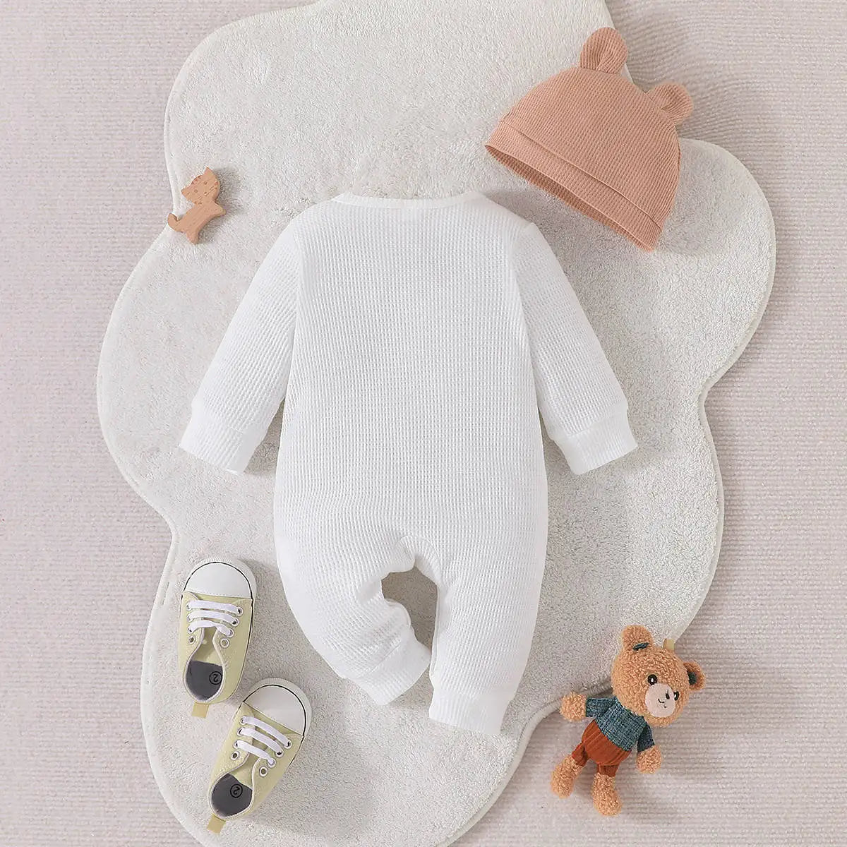 Newborn Infant Baby Boy Clothes Sets Spring Autumn Waffle Long-Sleeved Cute Jumpsuit+Hat 2 PCS Toddler Girls Clothes