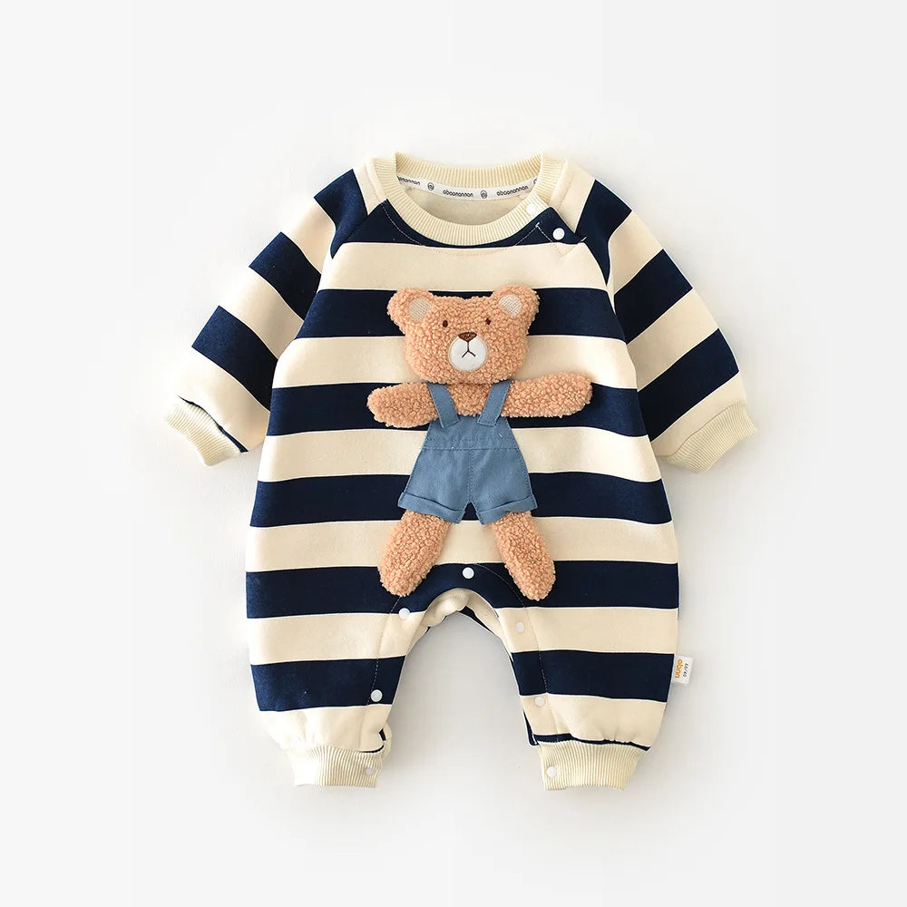 Korean Infant Boys Jumpsuit Patched Cartoon Bear Boys