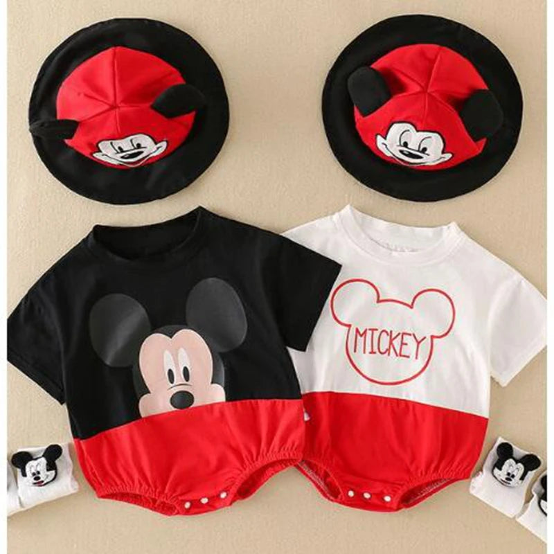 Summer Newborn Baby Sock Hat 3pcs Set Cartoon Mickey Mouse Bodysuits