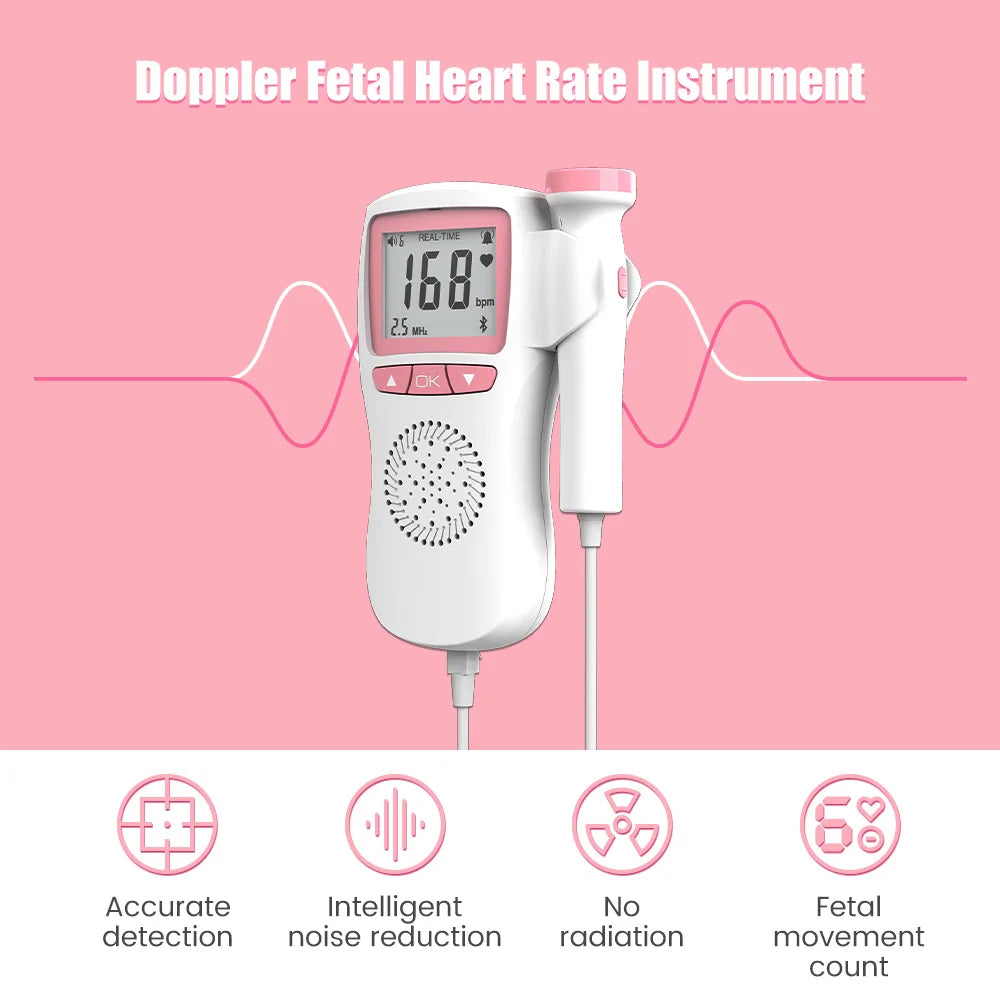 Bluetooth 2.5MHz Upgraded Doppler Fetal Heart rate Beat Monitor Home Pregnancy Baby Fetal Sound Heart Rate Detector No Radiation