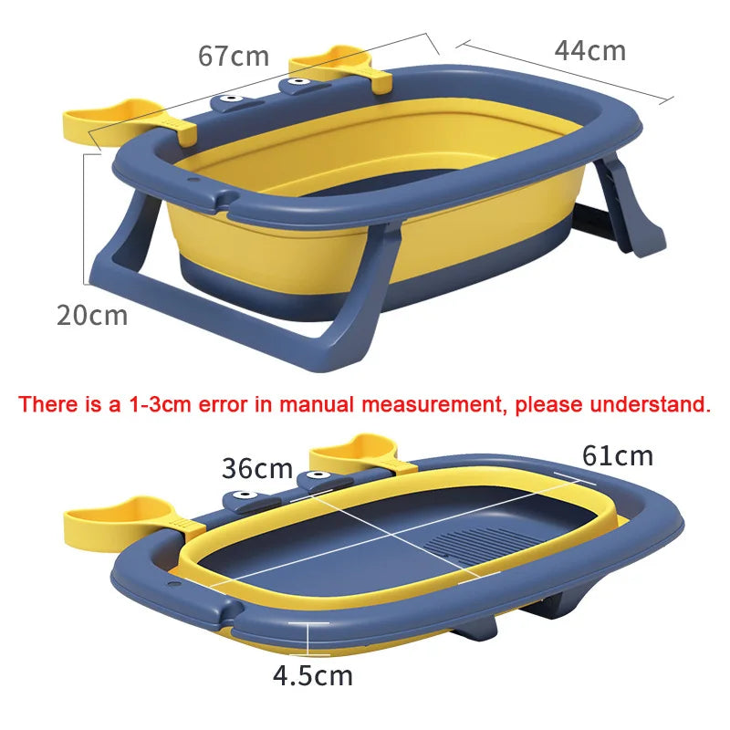 Cartoon Newborn Foldable Bathtub With Extended Anti Slip Design, Double Sided Storage Slot,Baby Bathroom Supplies Infant Bathtub