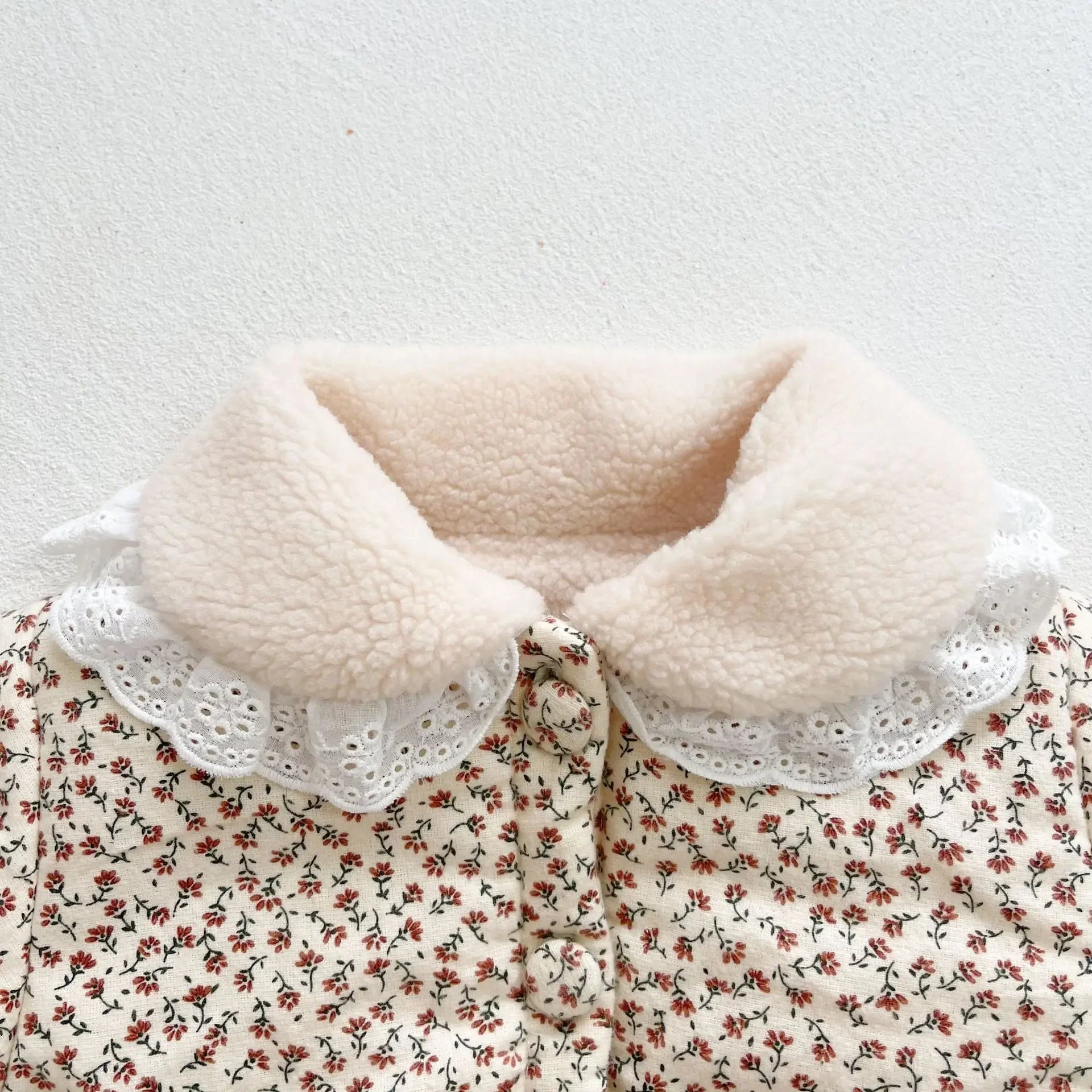 Baby Girl Winter Jacket Thick Lamb Lace Collar Cotton 0-3y