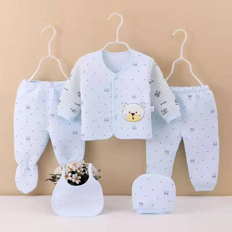 Baby cotton underwear set newborn baby five-piece set thickened and warm 0-3 months spring,autumn and winter boy girl clothing