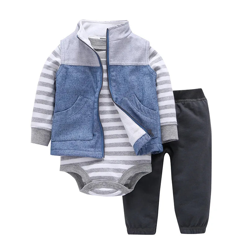 Baby Boy Girls Long Sleeve Clothes 3PC Set Hoodie  +Long Sleeve Bodysuit + Pants Outfit Toddler Boy jacket Newborn Costume 6-24M