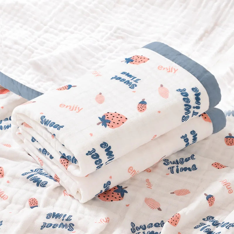 Baby Cute Cartoon Blanket 100% Cotton Spring Summer Newborn 6-layer Gauze Soft Absorbent Bath Tower Swaddle Blanket Shower Wipes