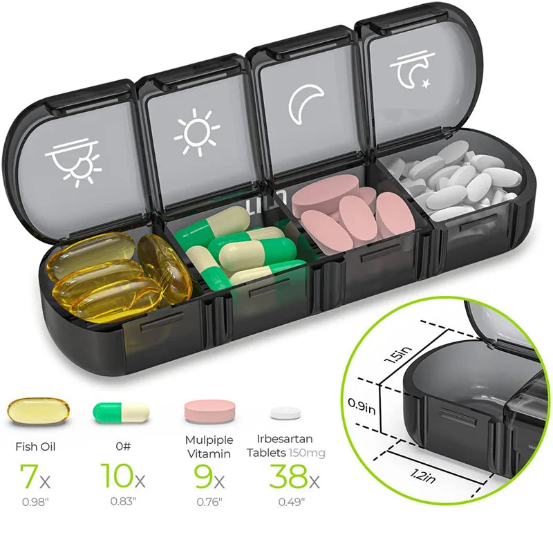 Pill Box 7 Days Organizer 21/28 Compartments 3/4 Times Portable Travel Case for Vitamins Medicine Fish Oils