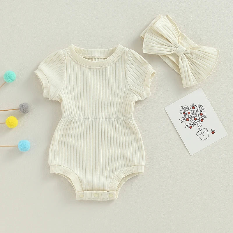 Newborn Baby Girl Clothes Solid Color Ribbed Knit Bodysuit