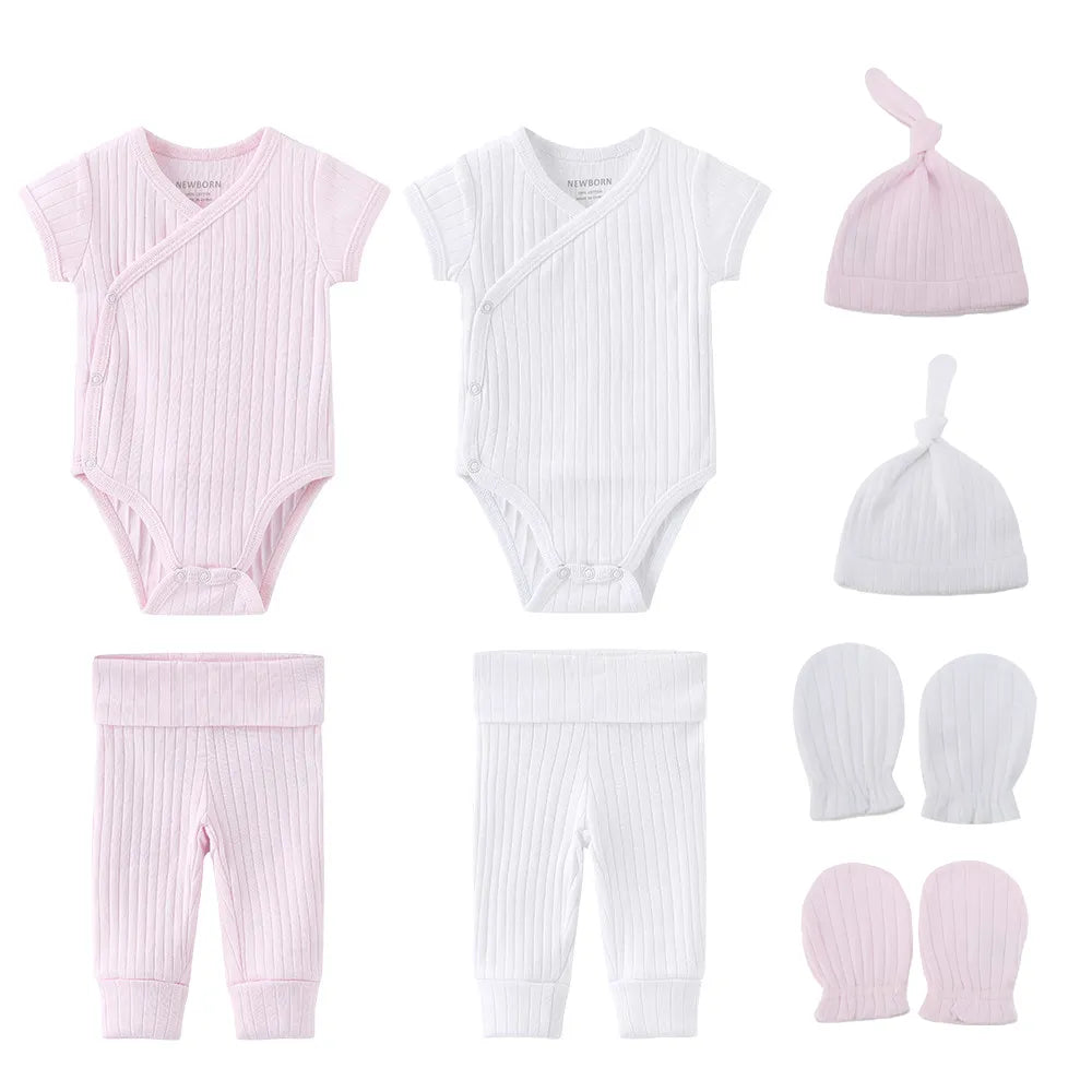 Baby Bodysuits+Pants+Hats+Bibs Cotton Sets