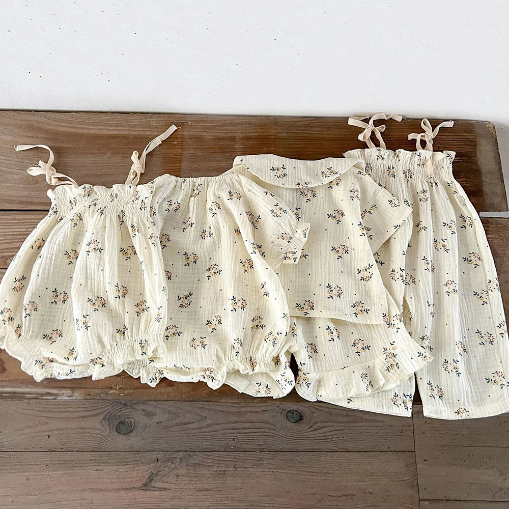 Baby Girls Organic Cotton Floral Shirt Top + Bread Pants Summer