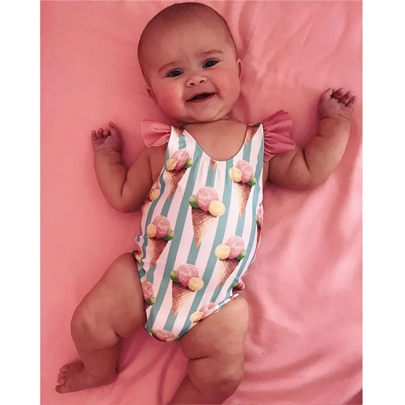 Toddler Girls Swimsuit For Kids 1-4 Year Striped Swimwear Swimming Children Backless Bikini Newborn Baby One Piece Bathing Suit