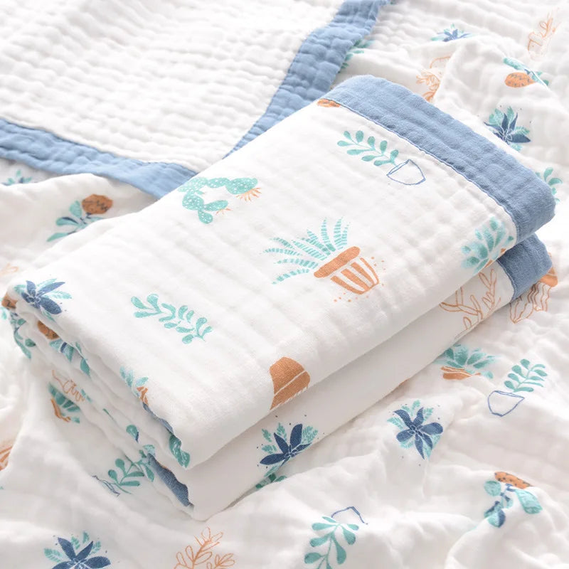 Baby Cute Cartoon Blanket 100% Cotton Spring Summer Newborn 6-layer Gauze Soft Absorbent Bath Tower Swaddle Blanket Shower Wipes