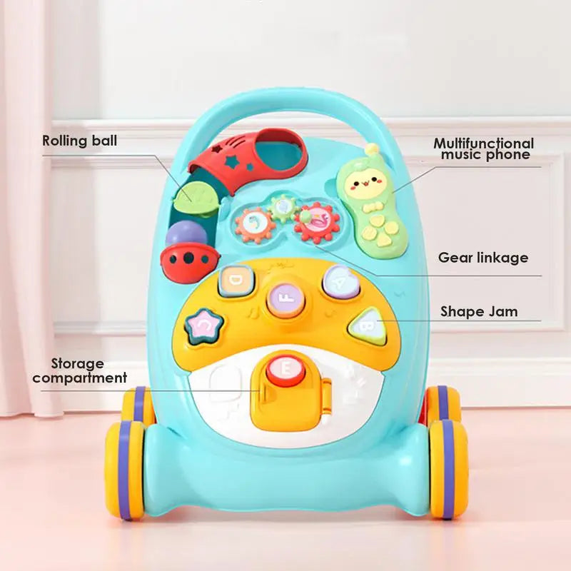 Multi-function Baby Walker With Wheel Cartoon Musical Toy Push Walking Leaning Supplies For Toddler Activities Toy Gifts