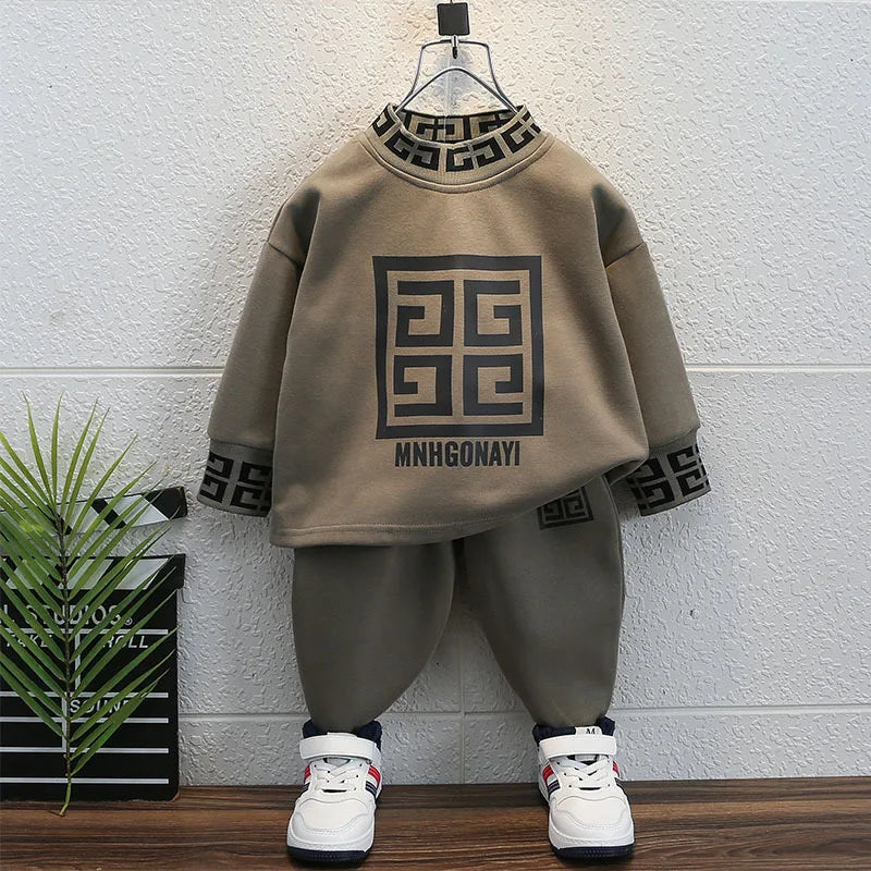 Boys Sweatshirt Suit Spring Autumn New Children's Fashion Printed Long Sleeve Tops Casual Pants 2 Pcs Infant Sports Clothes 1-8Y