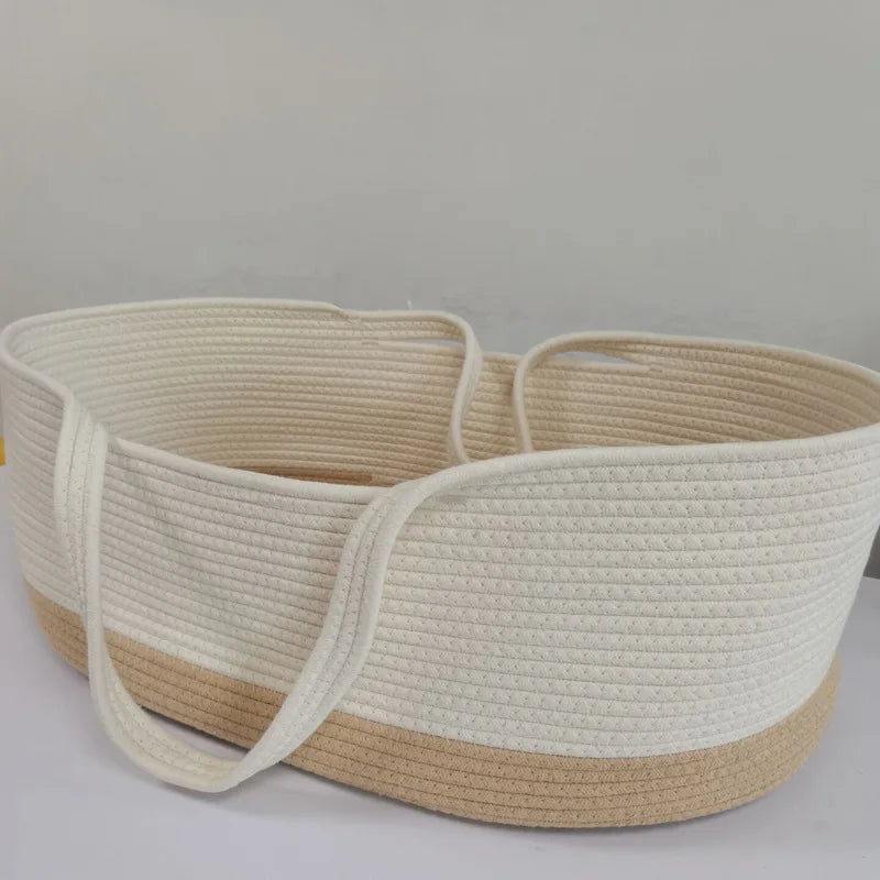 Cotton Rope Woven Baby Hand Moses Basket Folding Car Portable Newborn Sleeping Bed Outdoor Travel Cradle Nest Infant Bassinet
