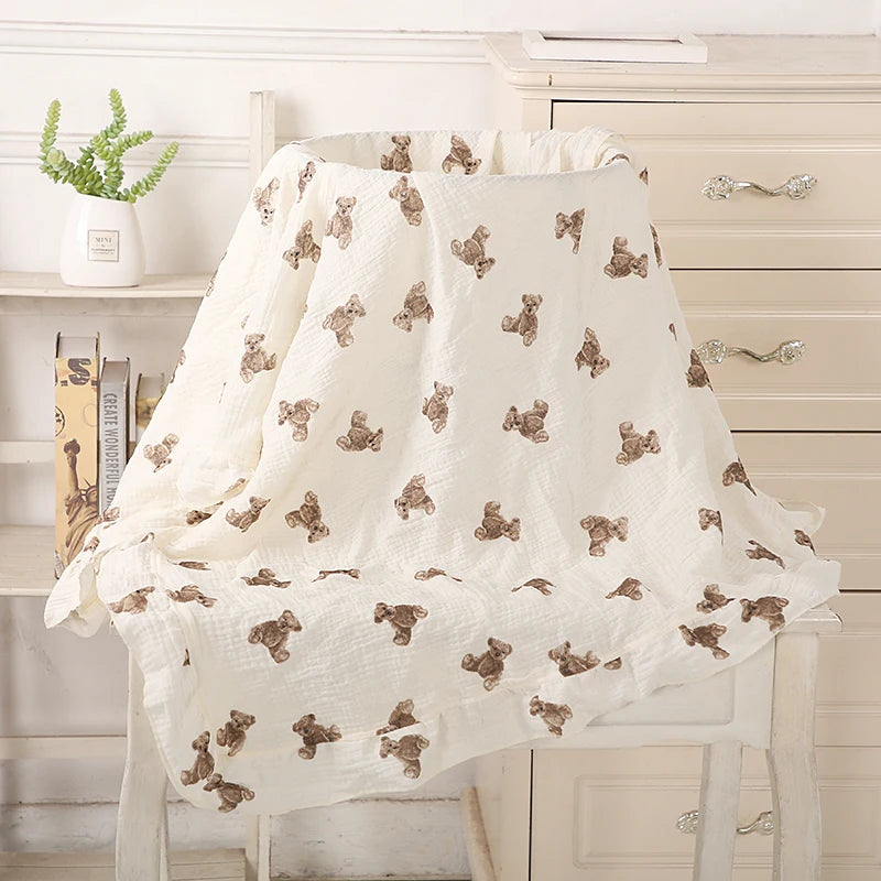 Bear Print Muslin Baby Cotton Blanket