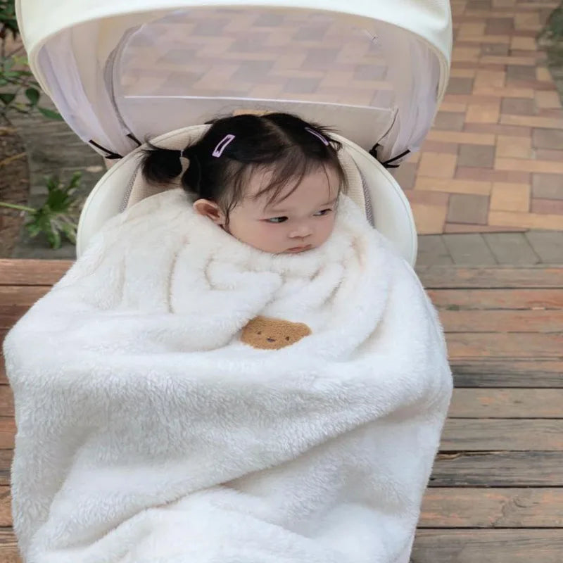 Baby Embroidered Bear Blanket Winter Cloak Stroller Cover