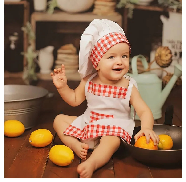 Baby Chef Apron Hat  Baby Kids Cook Costume Newborn Photography Props  Outfit Clothing